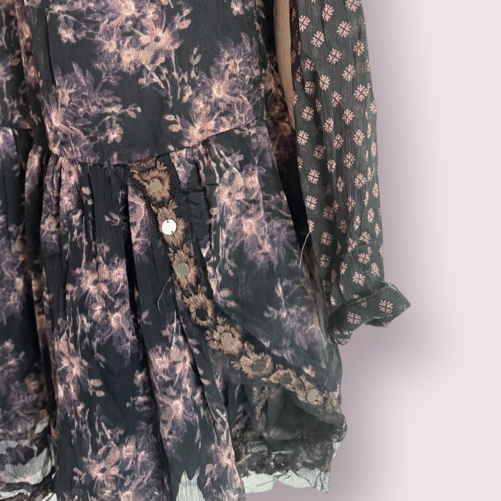 Free People Floral Lace Mini Dress Sheer Polka Dot Babydoll Cottagecore Size XS - Picture 7 of 10